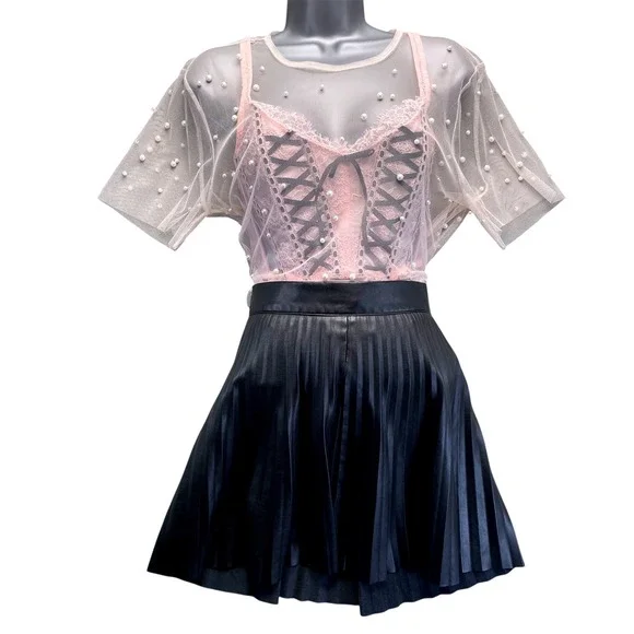 Forever 21 Women Sheer Pearl Mesh Top Medium Coquette SoftGirl Fairycore Y2K - Picture 4 of 6
